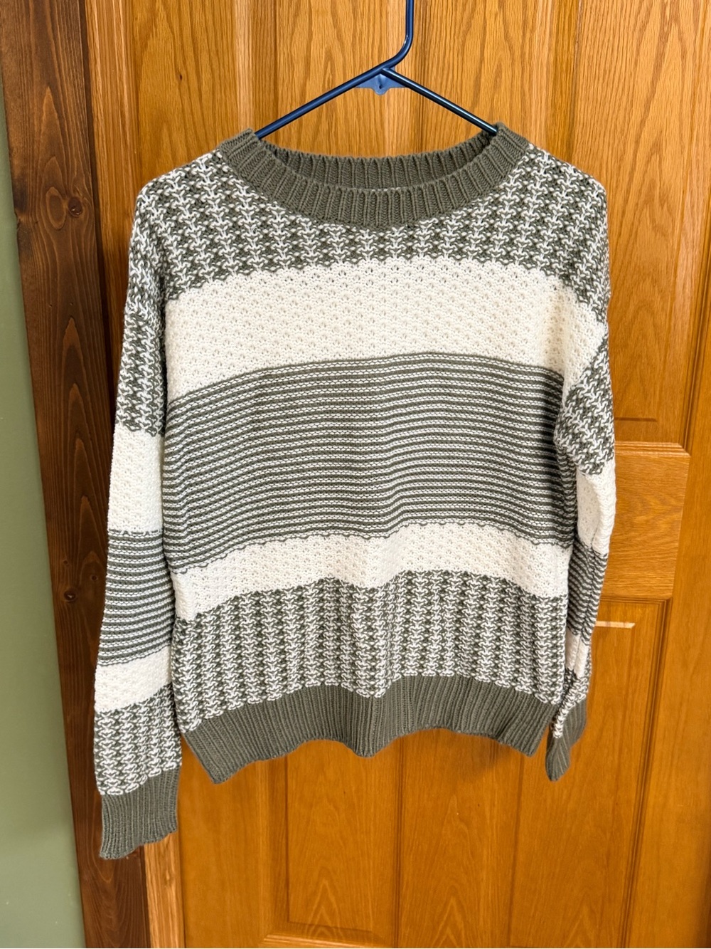 Staccato Olive and Cream Striped Crewneck Sweater - NWOT